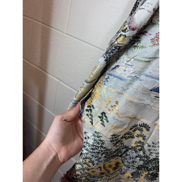 VINTAGE 50s Japan Brocade Smoking Jacket Mens 2XL Mt Fuji Robe Shawl Collar - Picture 10 of 12